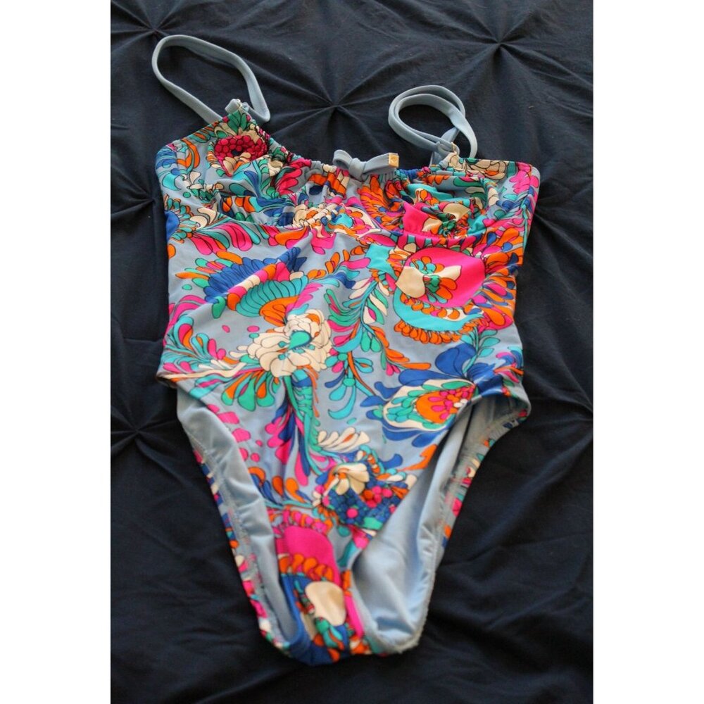 NWT KATE SPADE New York Tie Front One Piece Underwired Swimsuit Spring Water S